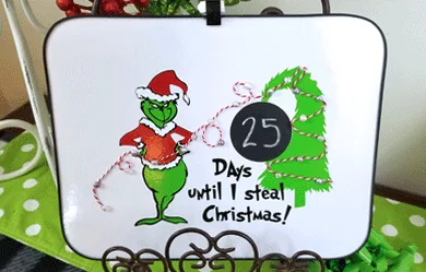 Finished Grinch Countdown to Christmas Board on the easel