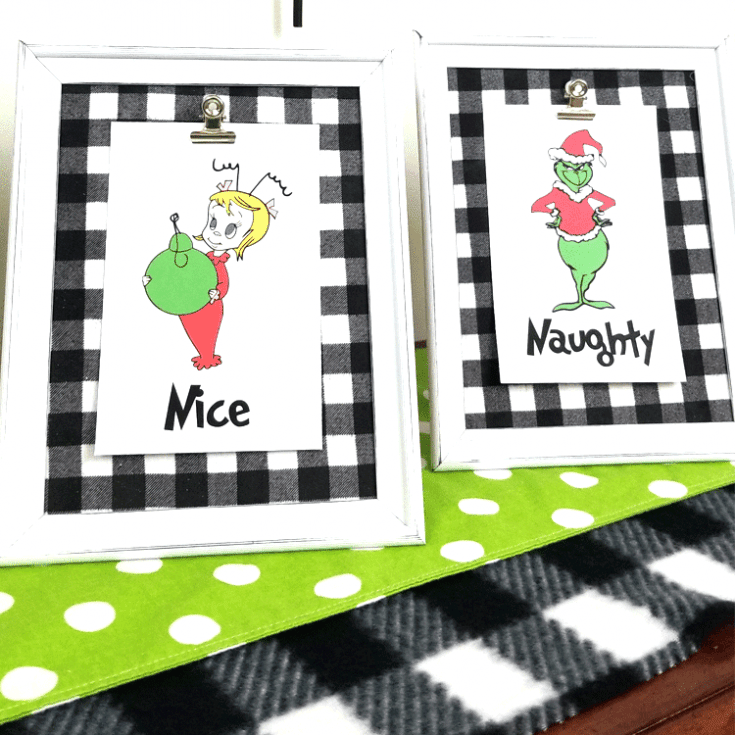 Finished Grinch Printables in Dollar Tree frames