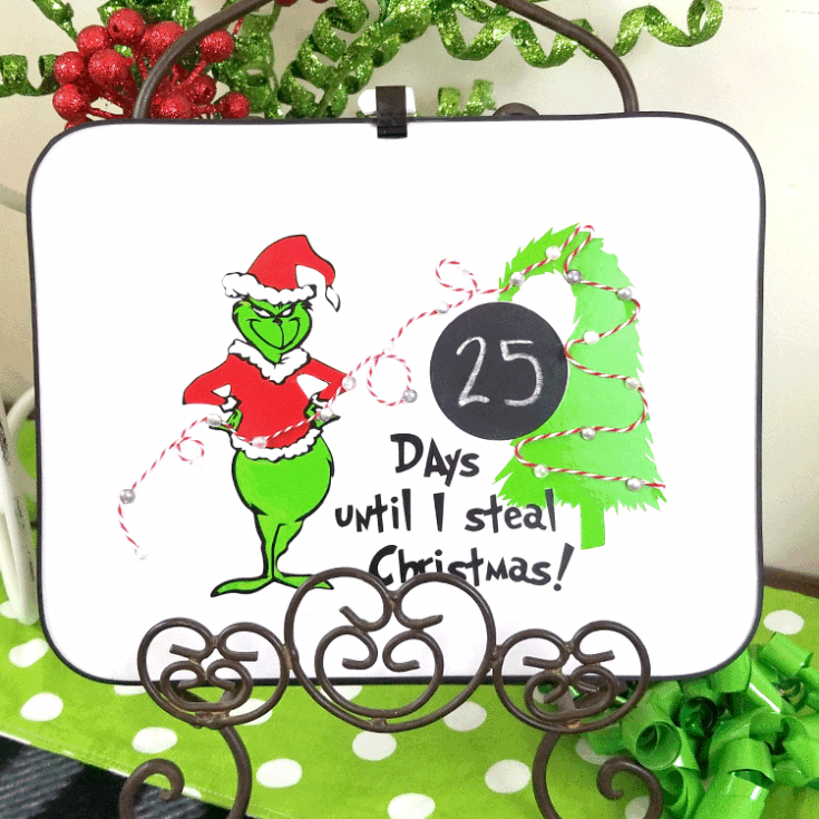 Finished Grinch countdown to Christmas sign