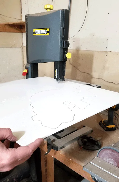 Cutting the design with the band saw.