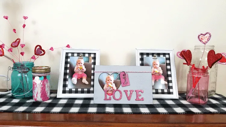 Finished Dollar Store Picture Frame all decorated with glitter letters and a fun tag.