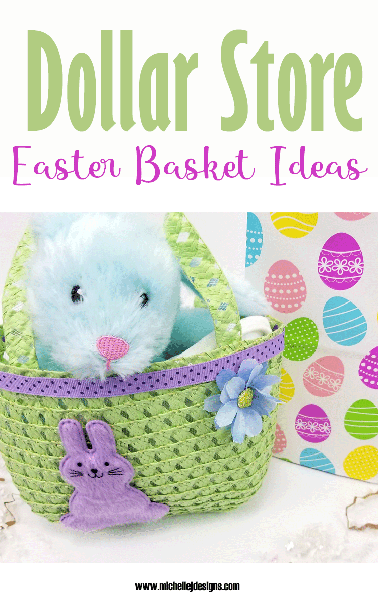 Dollar Store Easter basket for a baby with a stuffed blue bunny.