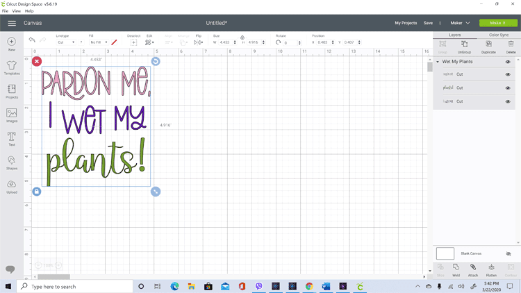 Screenshot of Cricut Design Space with the downloaded file