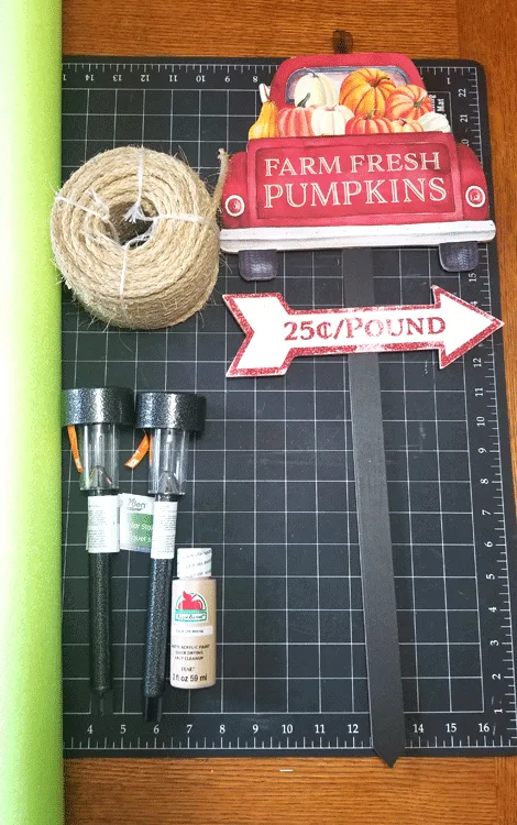 Supplies needed to make a Fall Solar light decor for your back door or porch