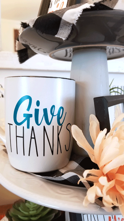 An up close shot of the Give Thanks SVG on the mug.  
