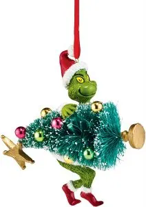 Dept 56 ornament of the Grinch stealing a Christmas tree.