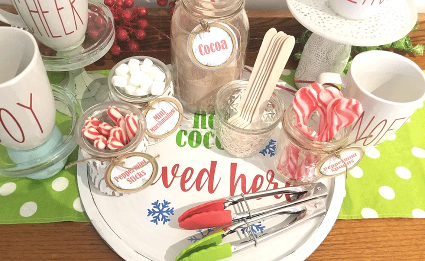 Finished glass jars on the Christmas Cheer metal tray