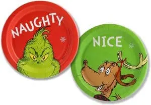 Grinch and Max naughty and nice paper dessert plates