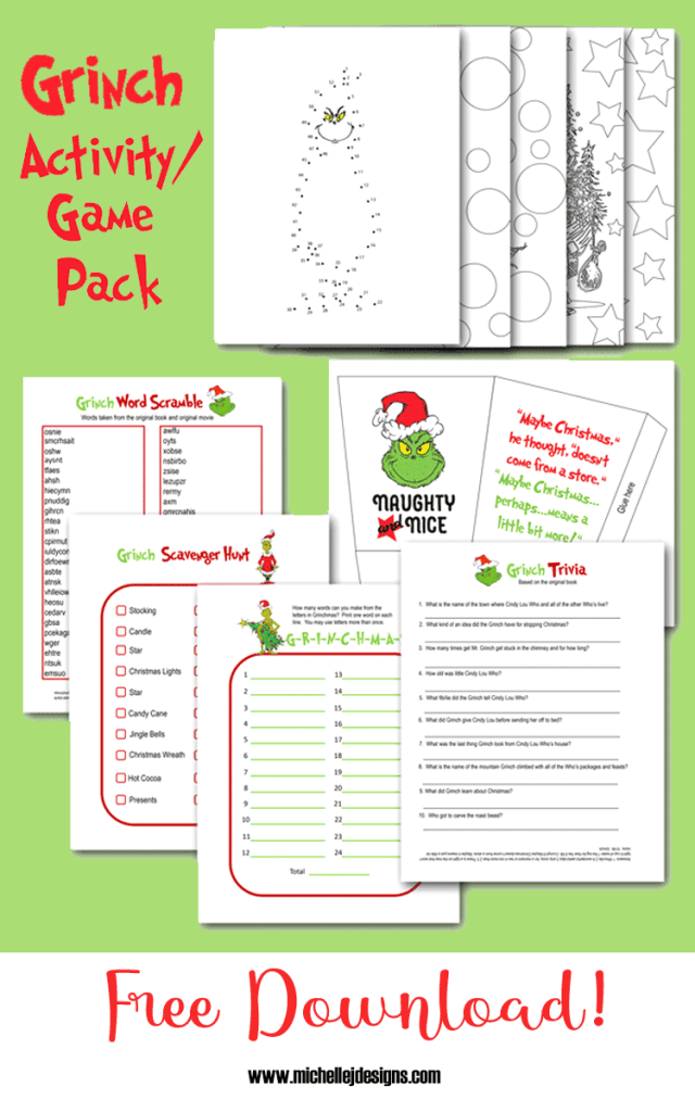 Grinch activity pack picture of what is included.