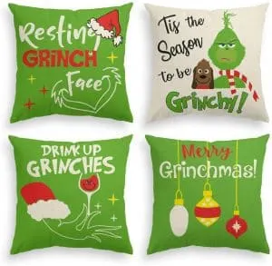 Set of 4 Grinch throw pillows for your home.