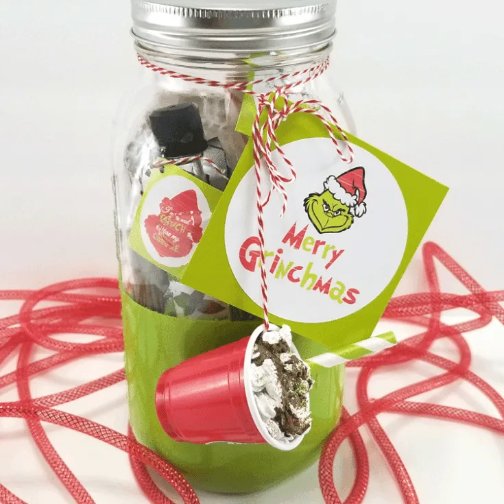 Finished Grinch inspired mason jar gift
