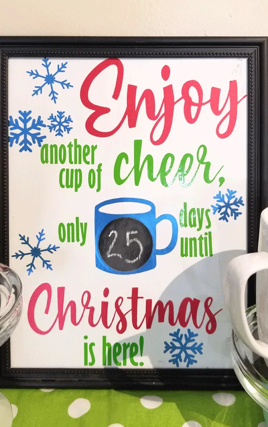 Close up of the Cup of Cheer countdown to Christmas Sign.