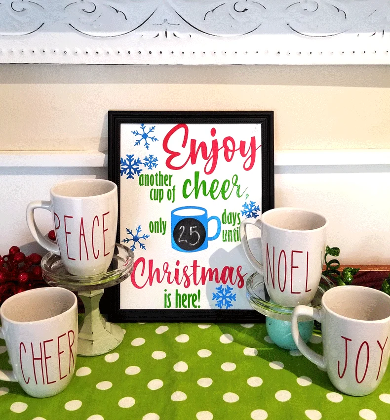 Finished countdown to Christmas sign and mugs.