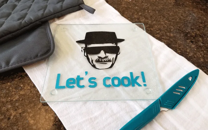 The finished Breaking Bad glass cutting board.