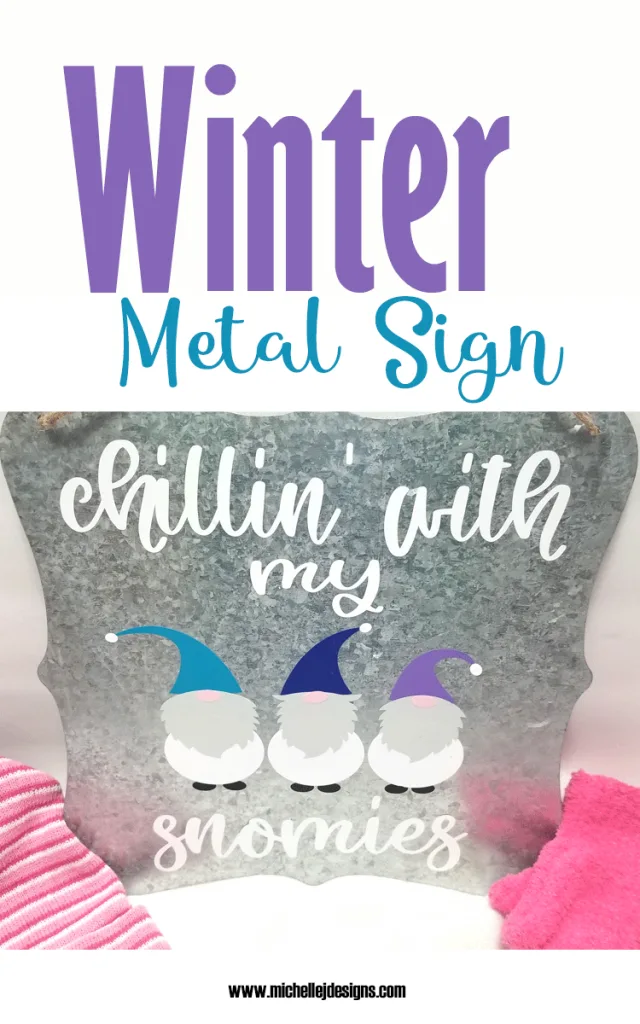 Finished galvanized metal winter gnome sign