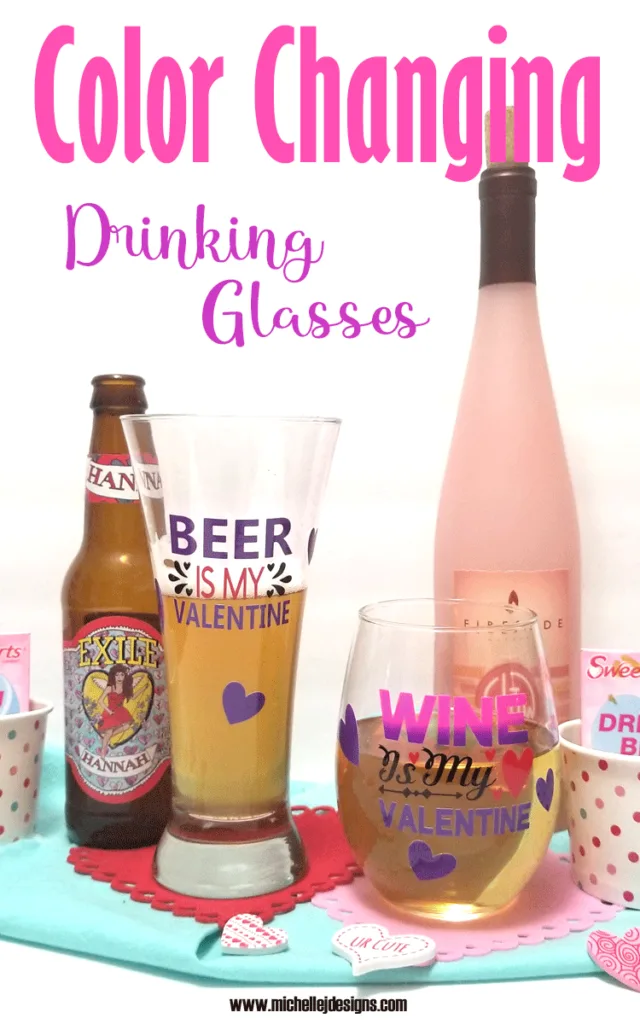 Finished personalized drinking glasses with color changing vinyl.