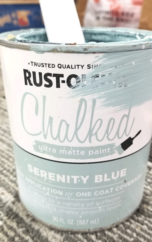 Rustoleum chalk paint can.  Serenity Blue is the color.