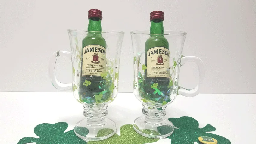 Pair of Irish coffee glasses with markings for whiskey, sugar