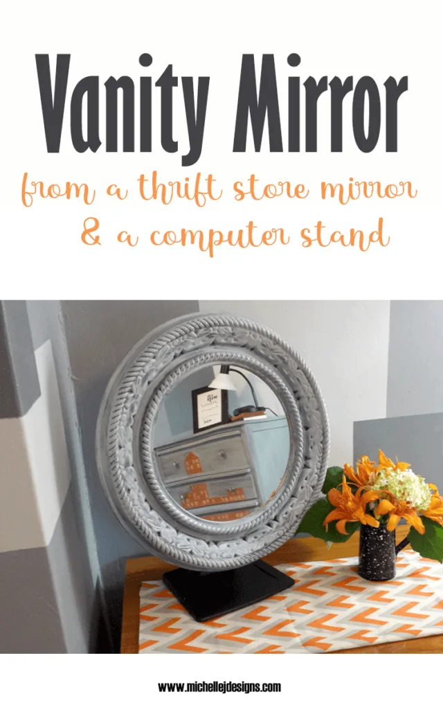 The finished vanity mirror made from a computer stand and a garage sale mirror.