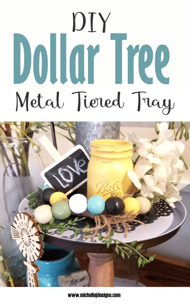 My finished tiered tray made from painted burner covers from the Dollar Tree and wood pieces from Hobby Lobby.