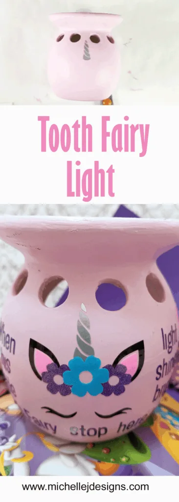Finished Tooth Fairy Luminary DIY in pink, purple and black vinyl 