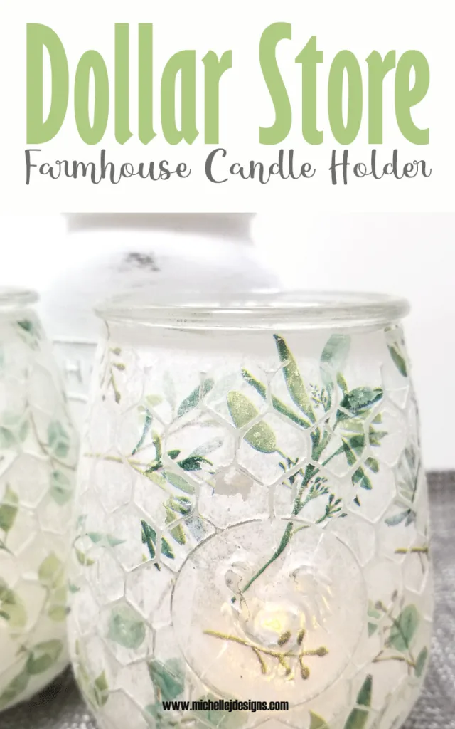 My finished farmhouse candle holders decorated with tissue paper from Dollar Tree.