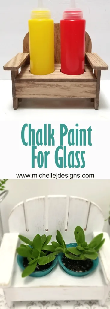 Finished small bench with chalk painted wood and chalk painted glass succulent planters.