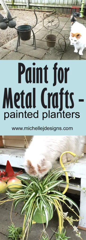 Finished painted metal outdoor planters for our catio space.  Paint for Metal crafts