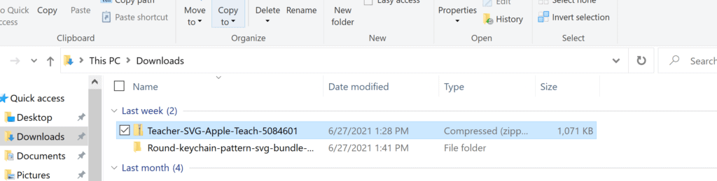 Screenshot of downloads file