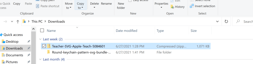 Screenshot of downloads file
