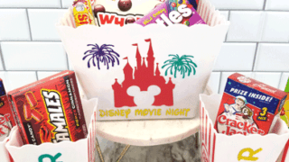Finished Disney movie night popcorn bucket using Luster vinyl