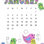 The pretty colored January calendar page.