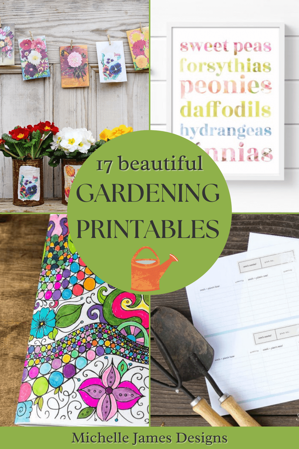 17 gardening printables collage of four