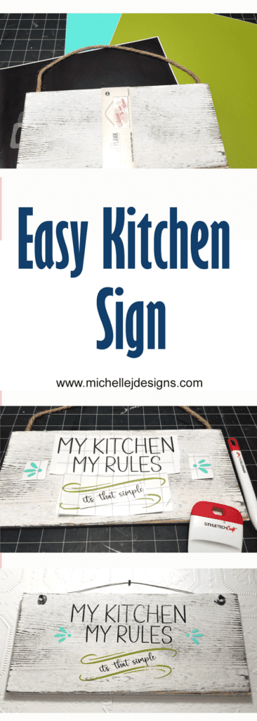 Finished easy kitchen rules sign hanging above the stove.