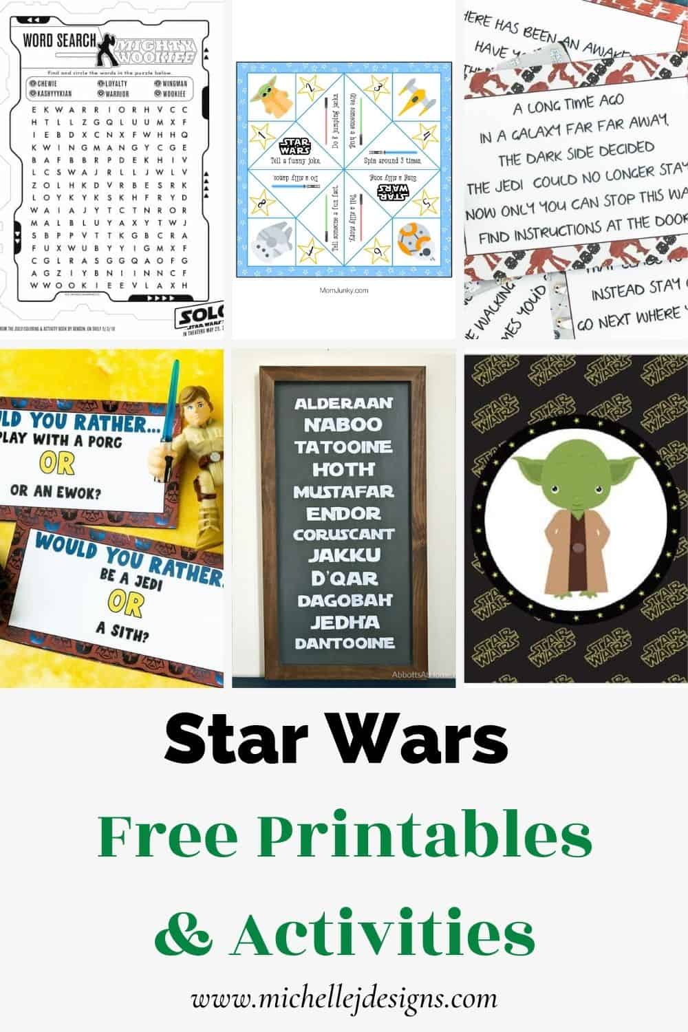 collage of star wars printables pin with text overlay