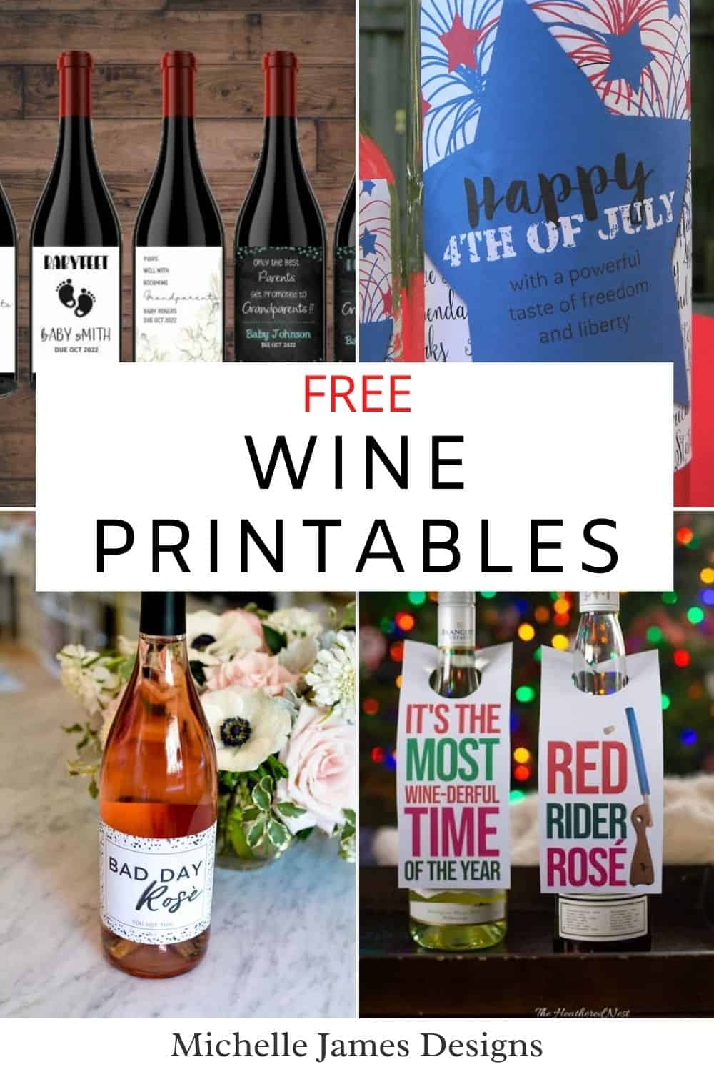 collage of four wine themed printables
