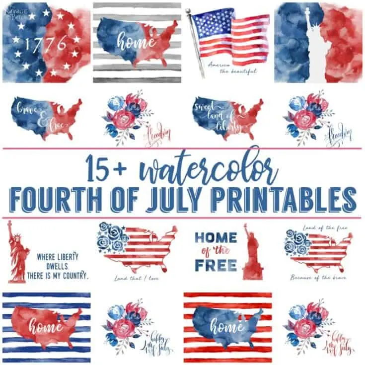 Image for 15+ Watercolor Fourth of July Printables