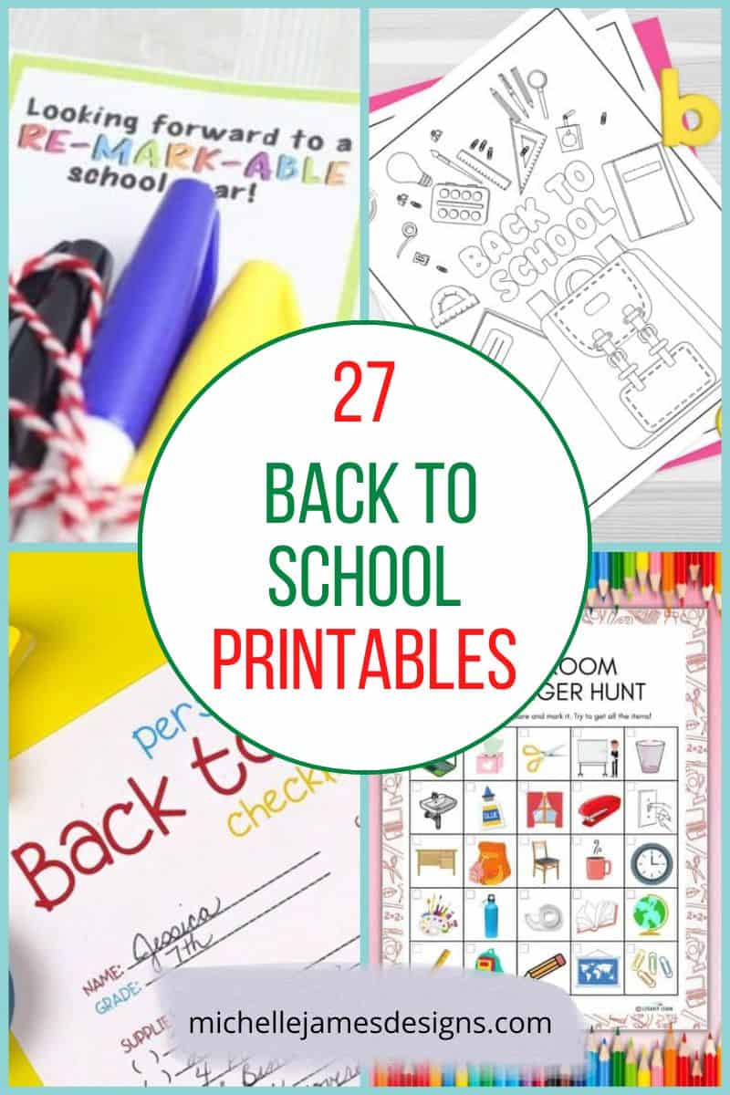 pin collage with four images back to school printables