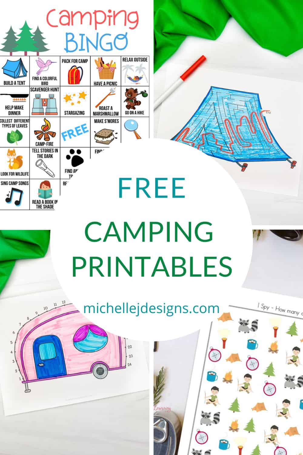 free camping printables pin collage with text