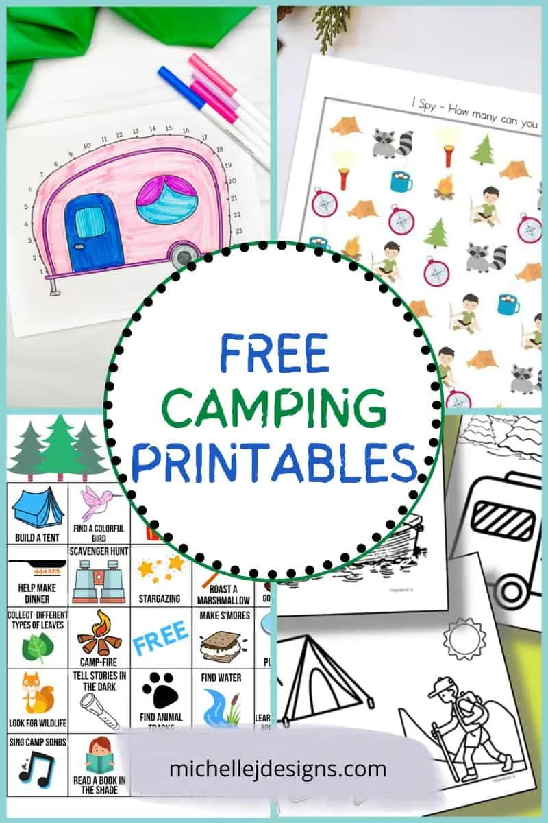 camping printables collage with text
