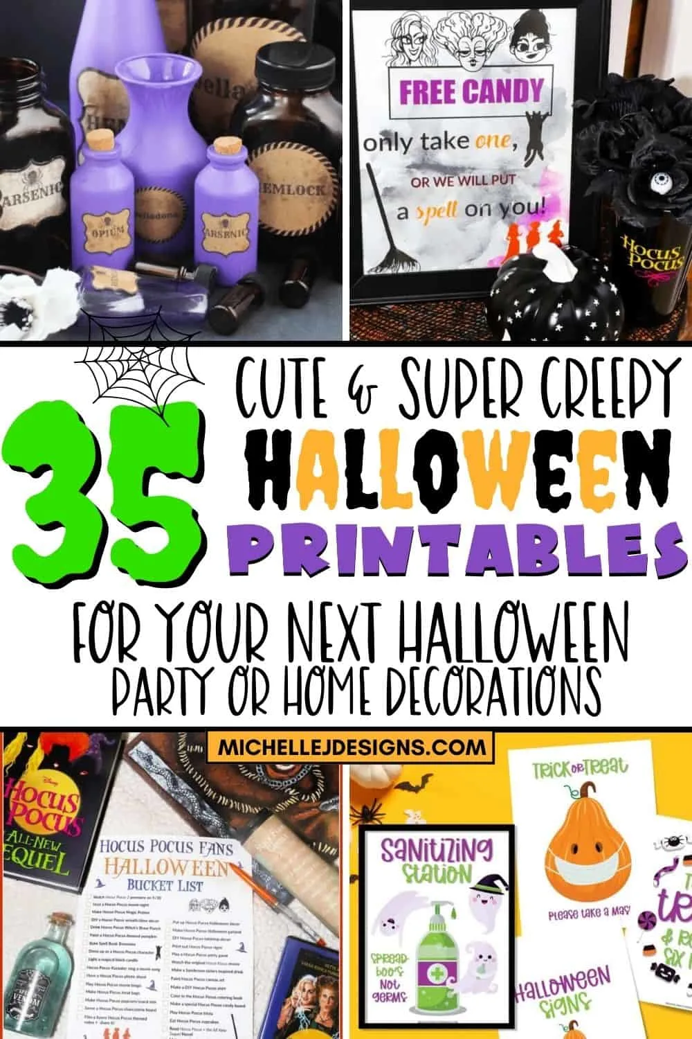 Halloween printables pin collage with text