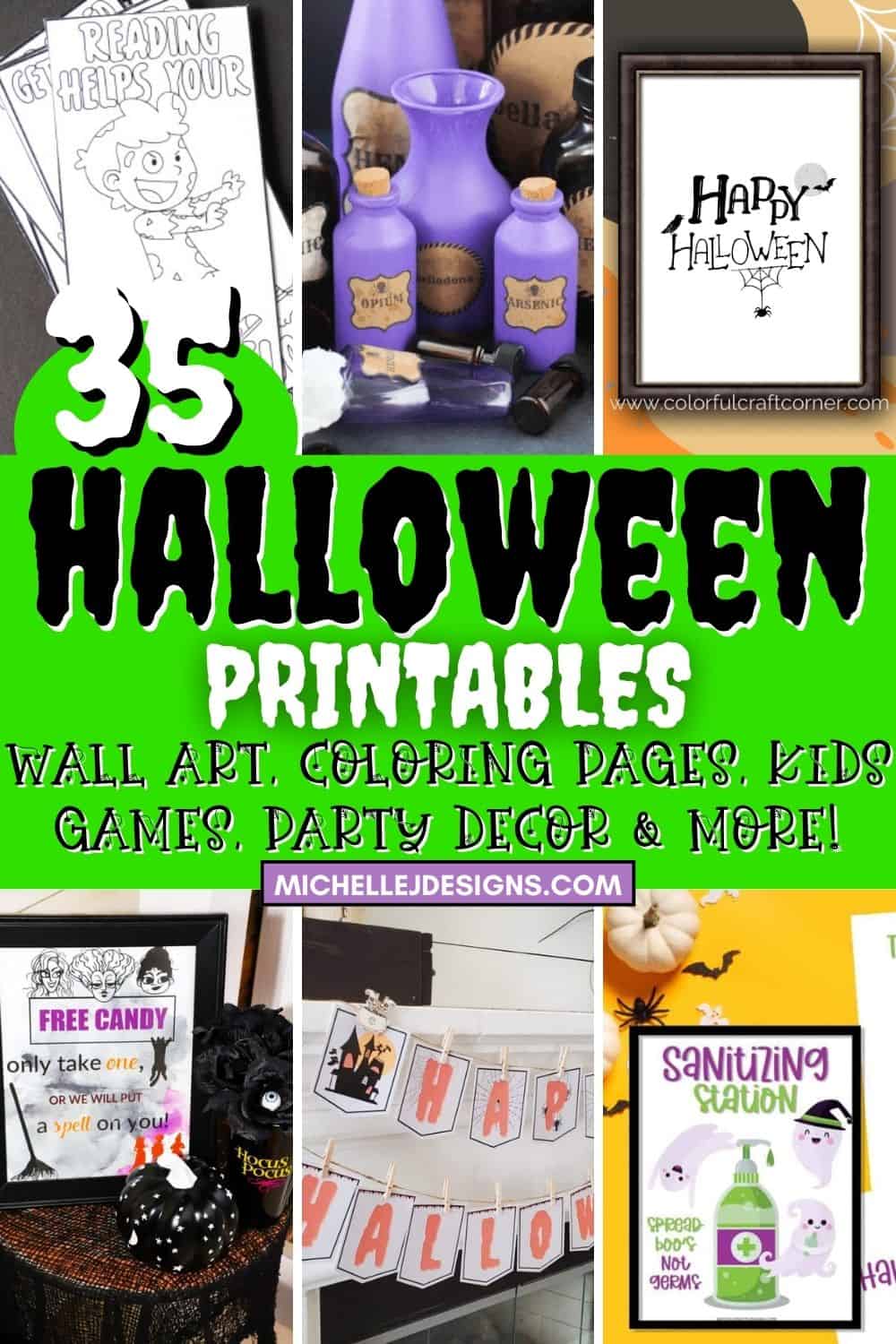 halloween printables pin collage with text overlay