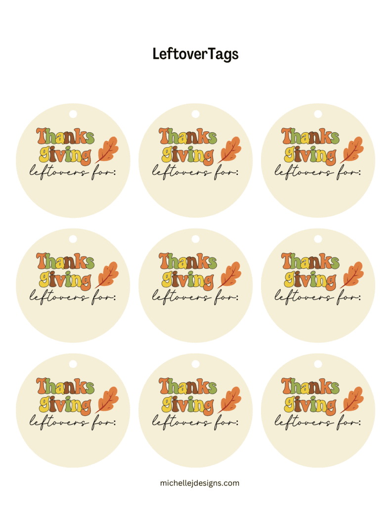 Thanksgiving Leftovers Tag Sheet