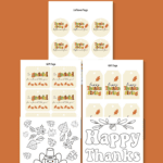 Thanksgiving Printable sheets shown on an orange background