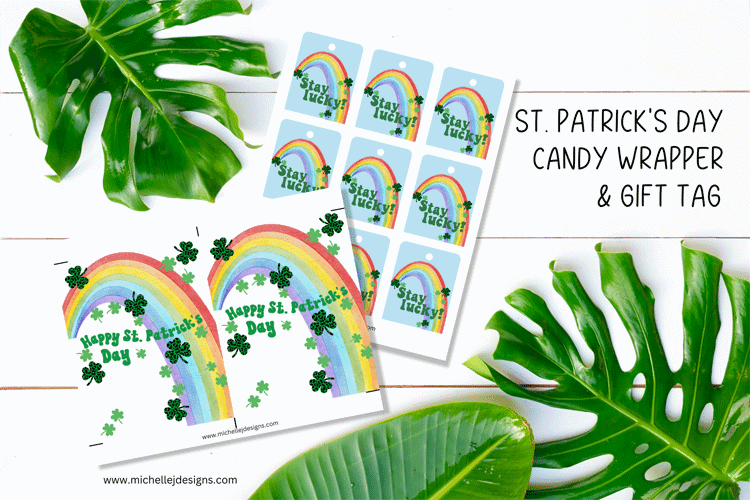 Mock up of candy wrapper and gift tag sheets