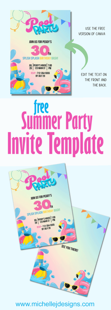 Finished mock up of the summer pool party invitation template