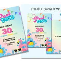 Finished mock up of the summer pool party invitation template