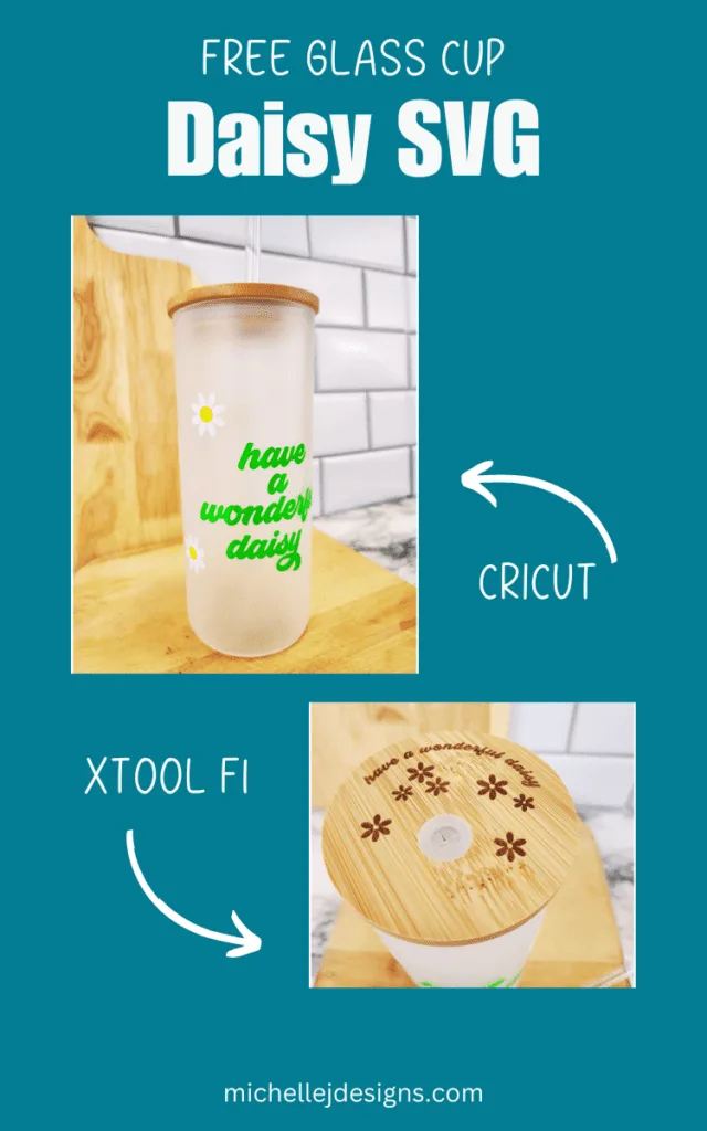 Finished Daisy SVG cut file on the frosted glass cup.