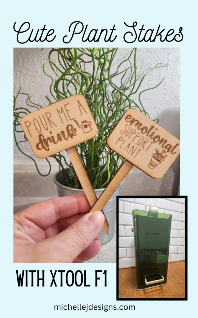 Finished cute plant stakes made with the xTool F1 laser engraver