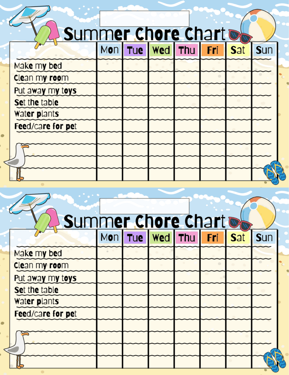 Summer Chore Chart - Michelle James Designs